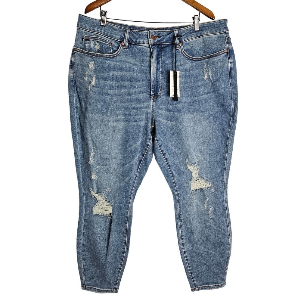 Judy Blue Control Top Skinny Medium Blue Jeans Denim Size 22W Distressed Stretch